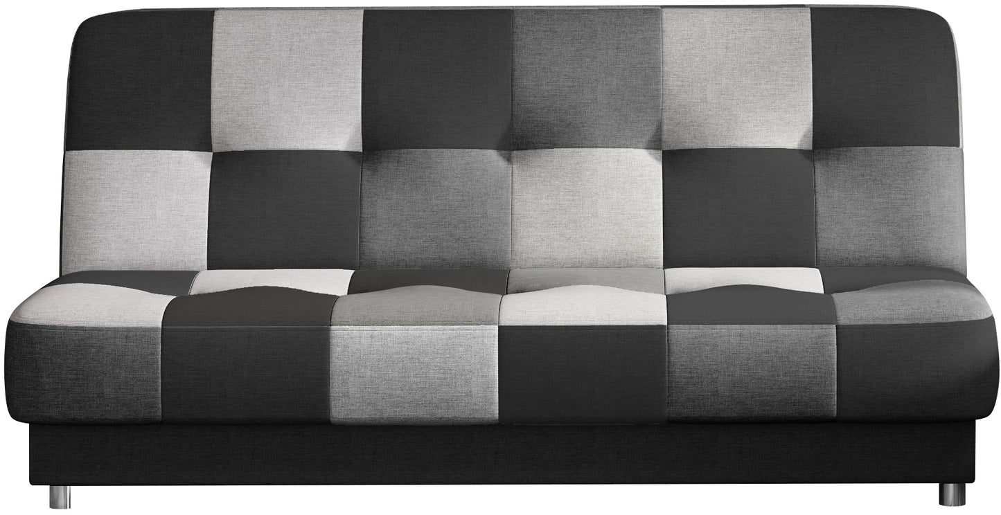 Nowoczesna sofa w szaro-czarne kwadraty, funkcja rozkładania. Stylowy mebel do salonu lub pokoju młodzieżowego, idealny do wnętrz minimalistycznych.