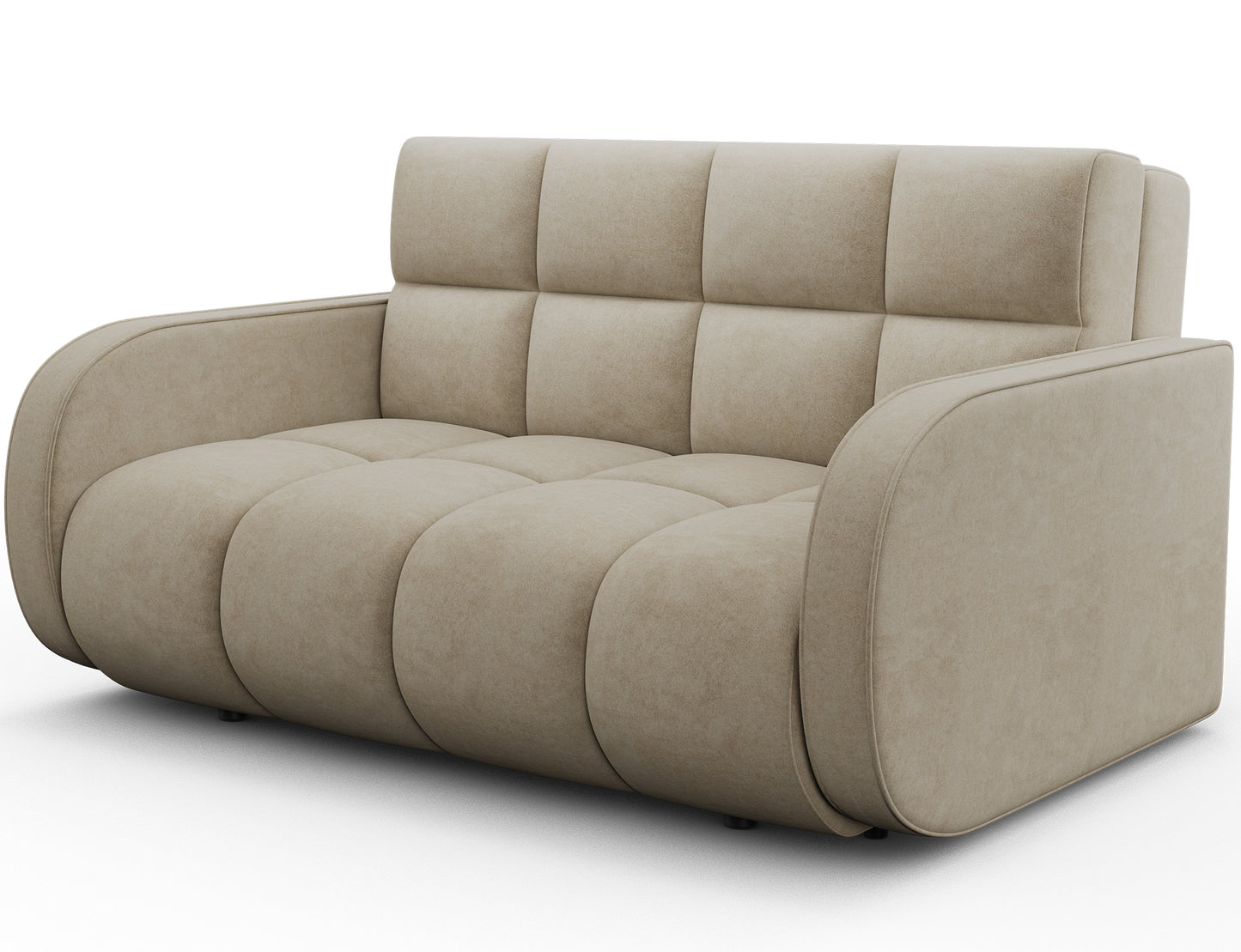 Sofa Deverio Aura 18 kremowy – kompaktowa amerykanka do małych wnętrz, z funkcją spania i tapicerowanym tyłem.