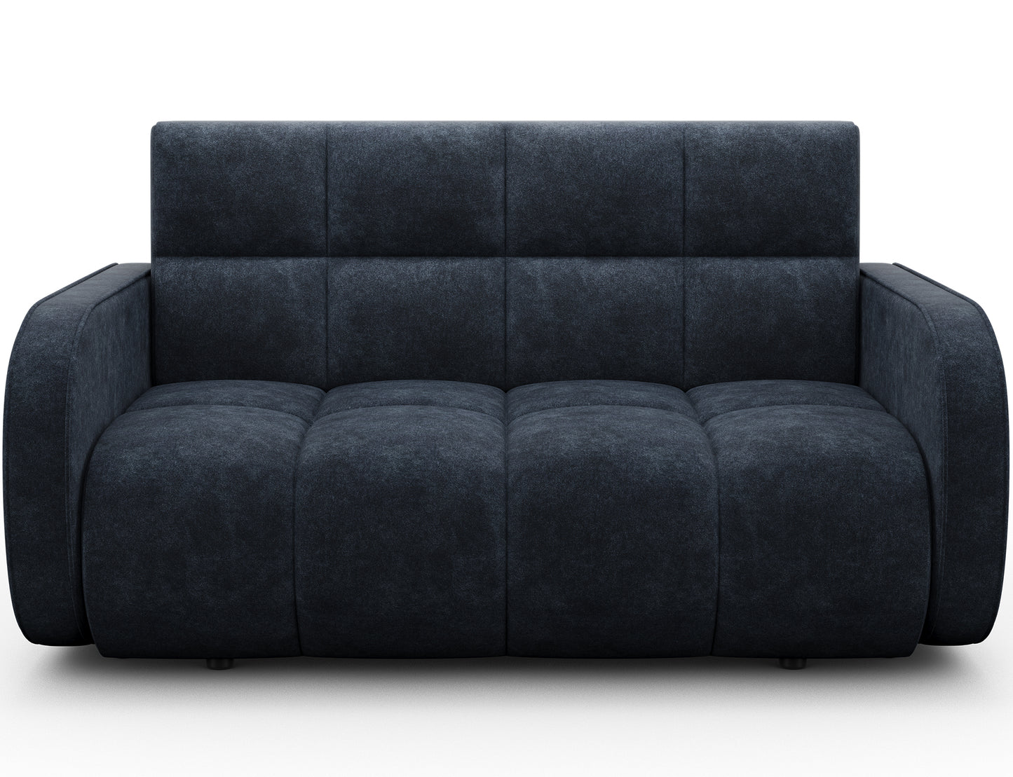 Amerykanka Deverio Aura 40 niebieski – sofa do małych wnętrz z funkcją spania i pojemnikiem, prezentacja od frontu.
