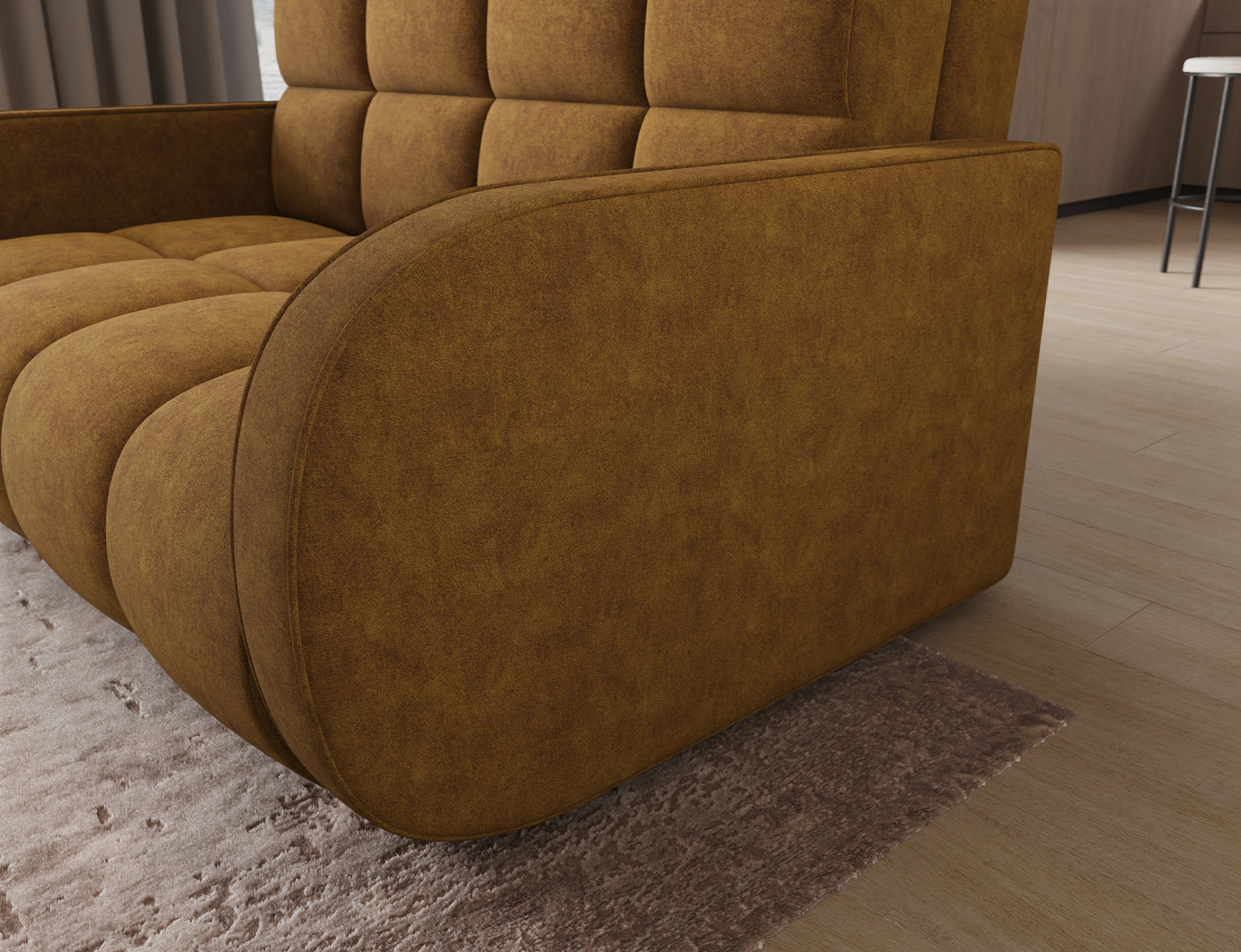 Sofa Deverio Aura 45 żółty – elegancki bok amerykanki z zaokrąglonym wykończeniem i trwałą tapicerką do małych mieszkań