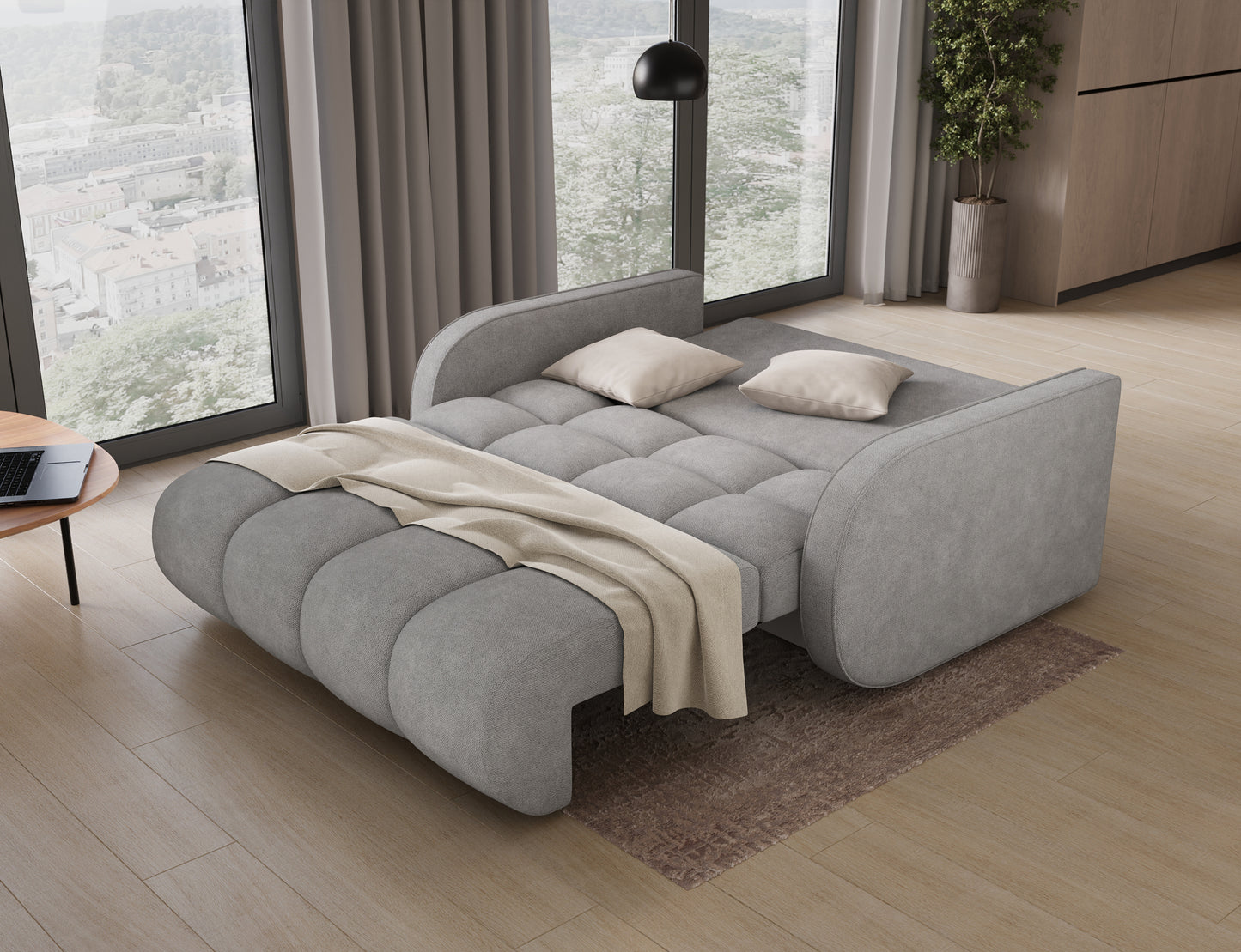 Amerykanka Deverio Poco 03 jasnoszary – rozkładana sofa do spania z powierzchnią 131×203 cm, praktyczna i wygodna.