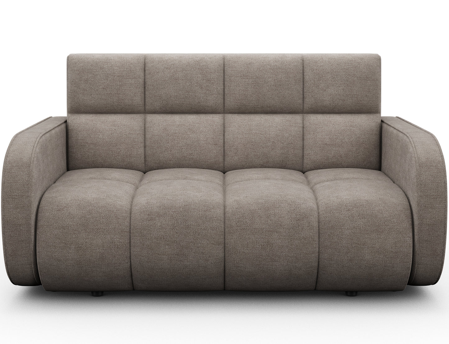 Amerykanka Deverio w tkaninie Poco 07 beżowy – nowoczesna sofa z funkcją spania i pojemnikiem na pościel, idealna do małych wnętrz.