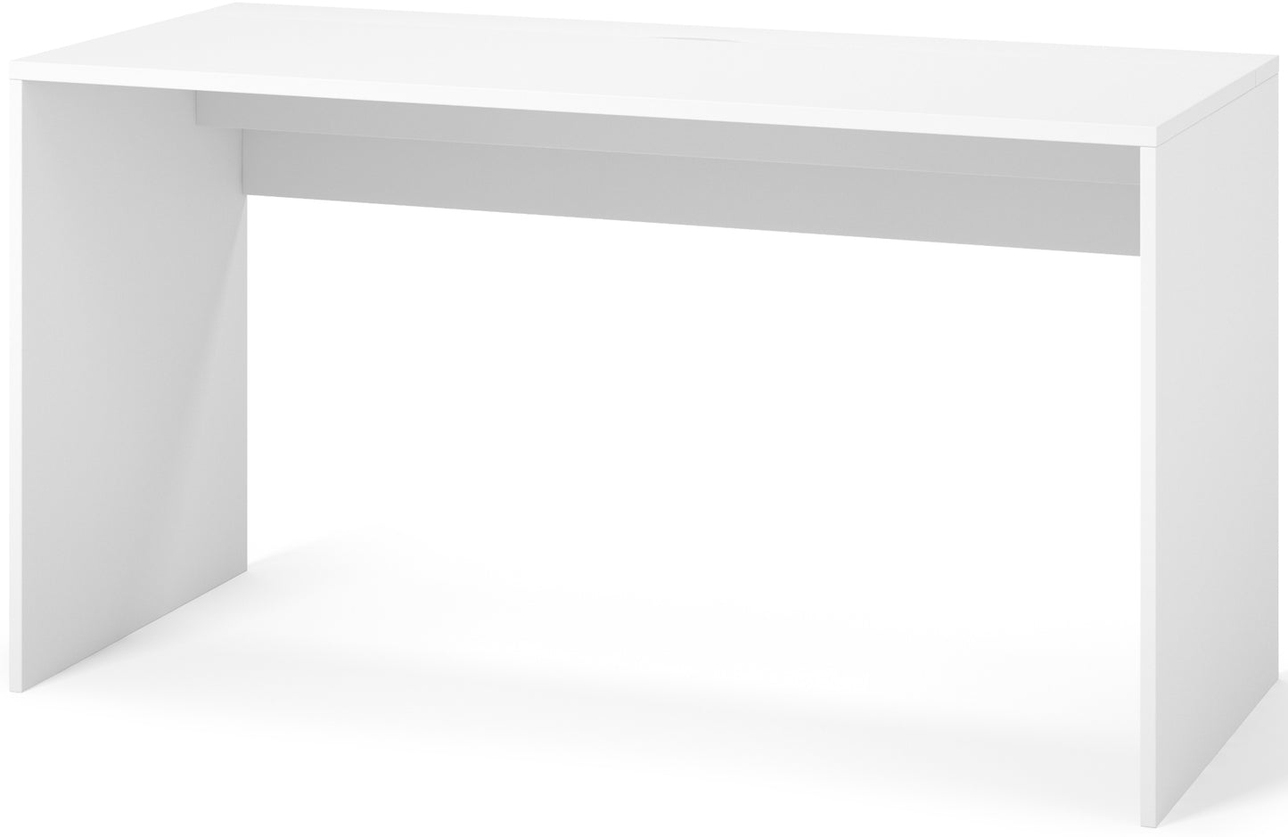Białe biurko Nevy 140x60 cm z ukrytym schowkiem na kable – minimalistyczny design, idealne do nowoczesnego biura lub pokoju młodzieżowego