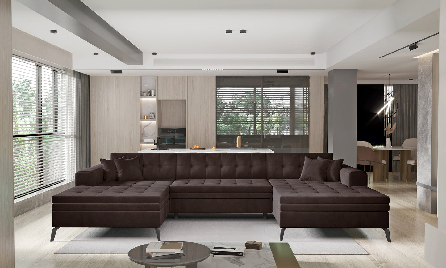 Brązowa sofa narożna Vertizo wykonana z materiału Nube 22 to doskonały wybór do salonu, gdzie liczy się komfort użytkowania i naturalna kolorystyka, która tworzy przyjazną przestrzeń do codziennego relaksu
