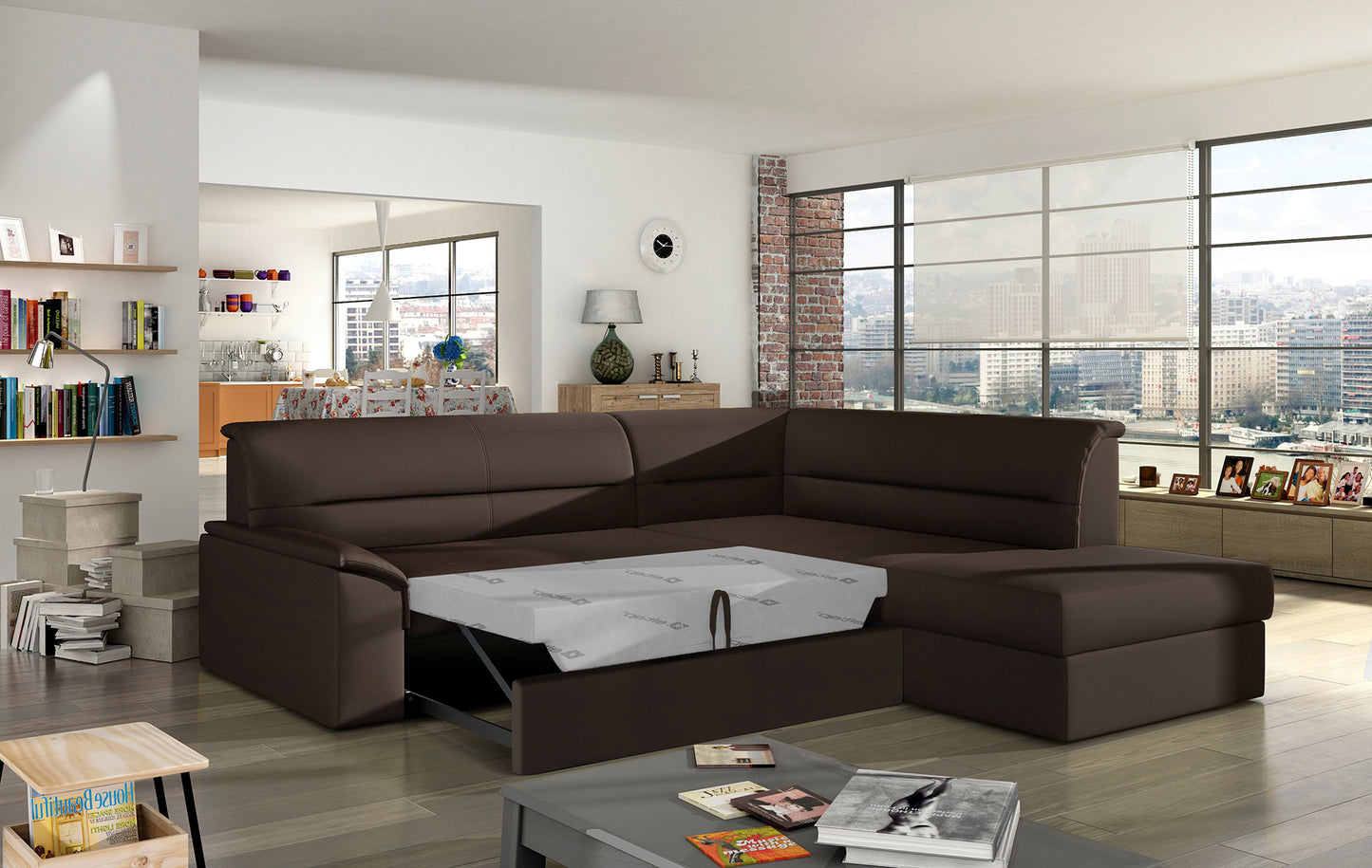 Tapicerowany narożnik Elano prawy Soft 66 brązowy zachwyca eleganckim designem oraz funkcjonalnym układem z szezlongiem. Stylowy narożnik do nowoczesnego salonu zapewnia komfortowy wypoczynek i stanowi efektowny element wyposażenia wnętrza.