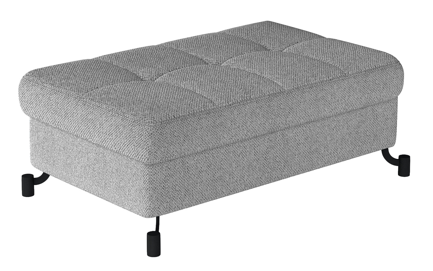 Jasnoszara pufa Lorelle Grande 81 z dekoracyjnym pikowaniem na siedzisku. Elegancki model świetnie pasuje do nowoczesnych i minimalistycznych wnętrz.