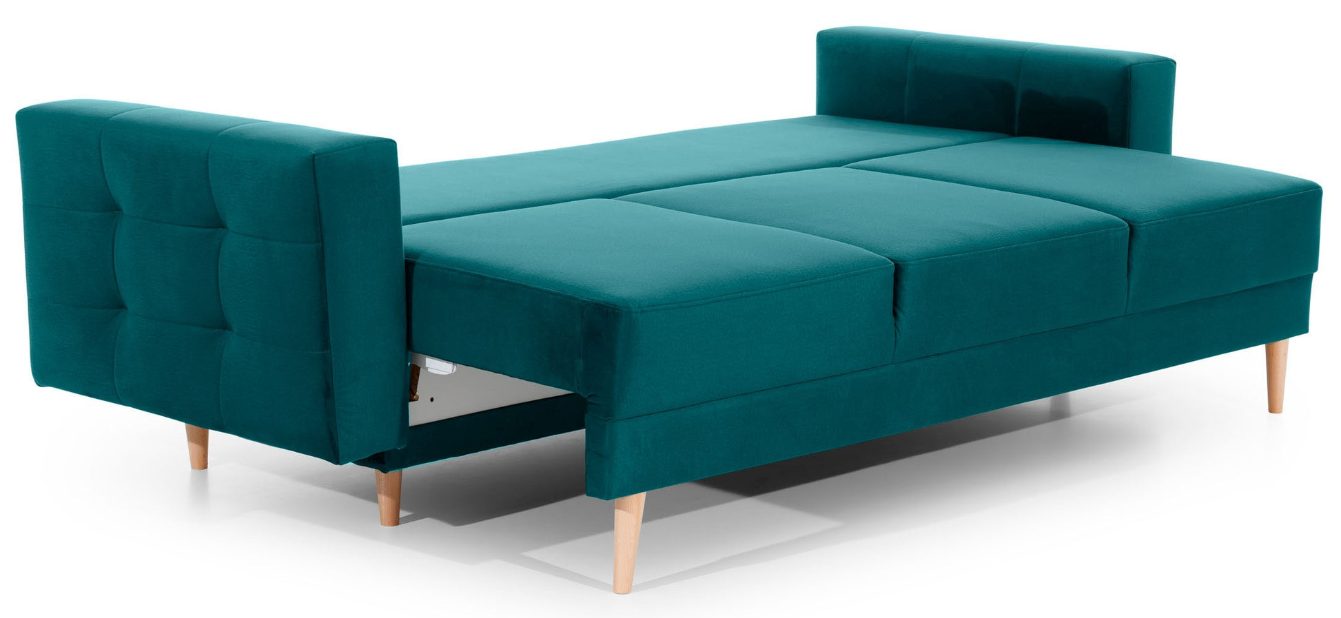 Kanapa Asgard MatVelvet 75 zielony rozłożona do funkcji spania – wygodna sofa z dużą powierzchnią do odpoczynku.