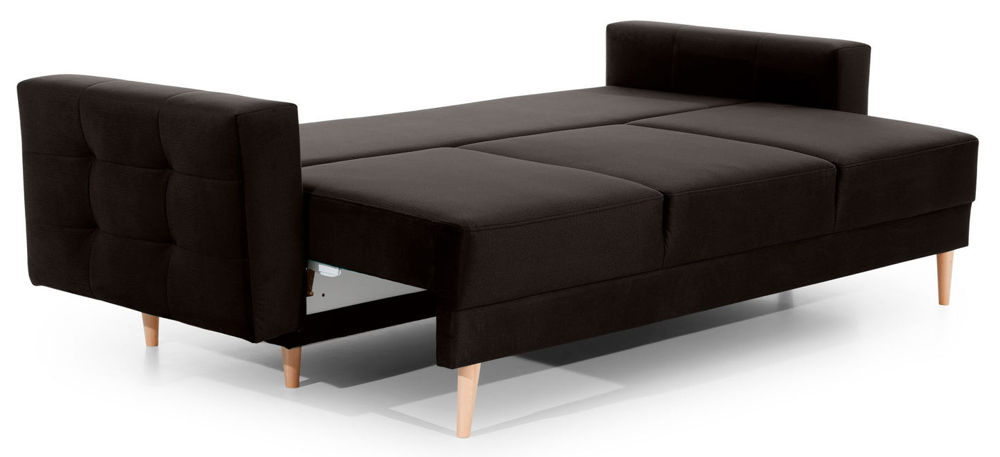 Kanapa Asgard Monolith 29 brązowy rozłożona do funkcji spania – wygodna sofa z powierzchnią do odpoczynku.