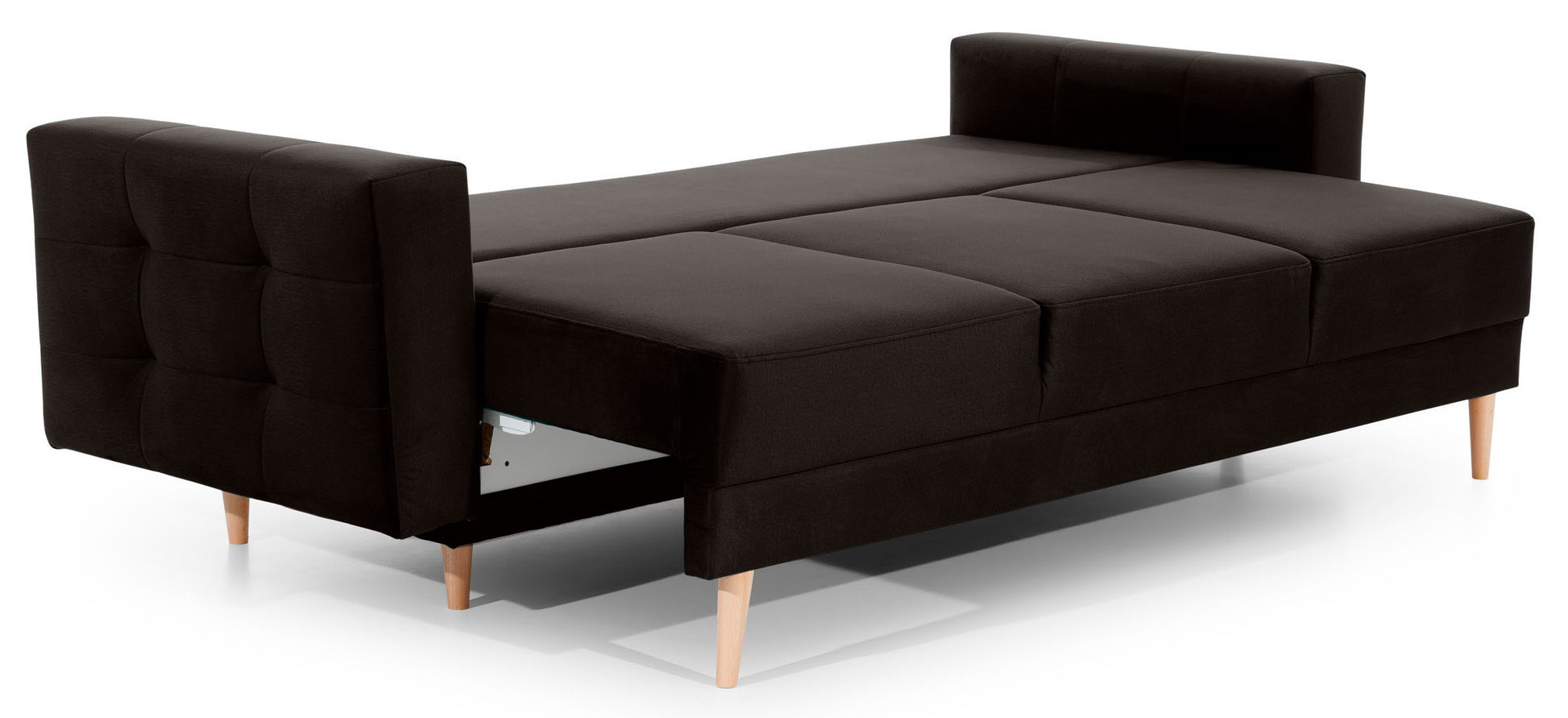Kanapa Asgard Monolith 29 brązowy rozłożona do funkcji spania – wygodna sofa z powierzchnią do odpoczynku.