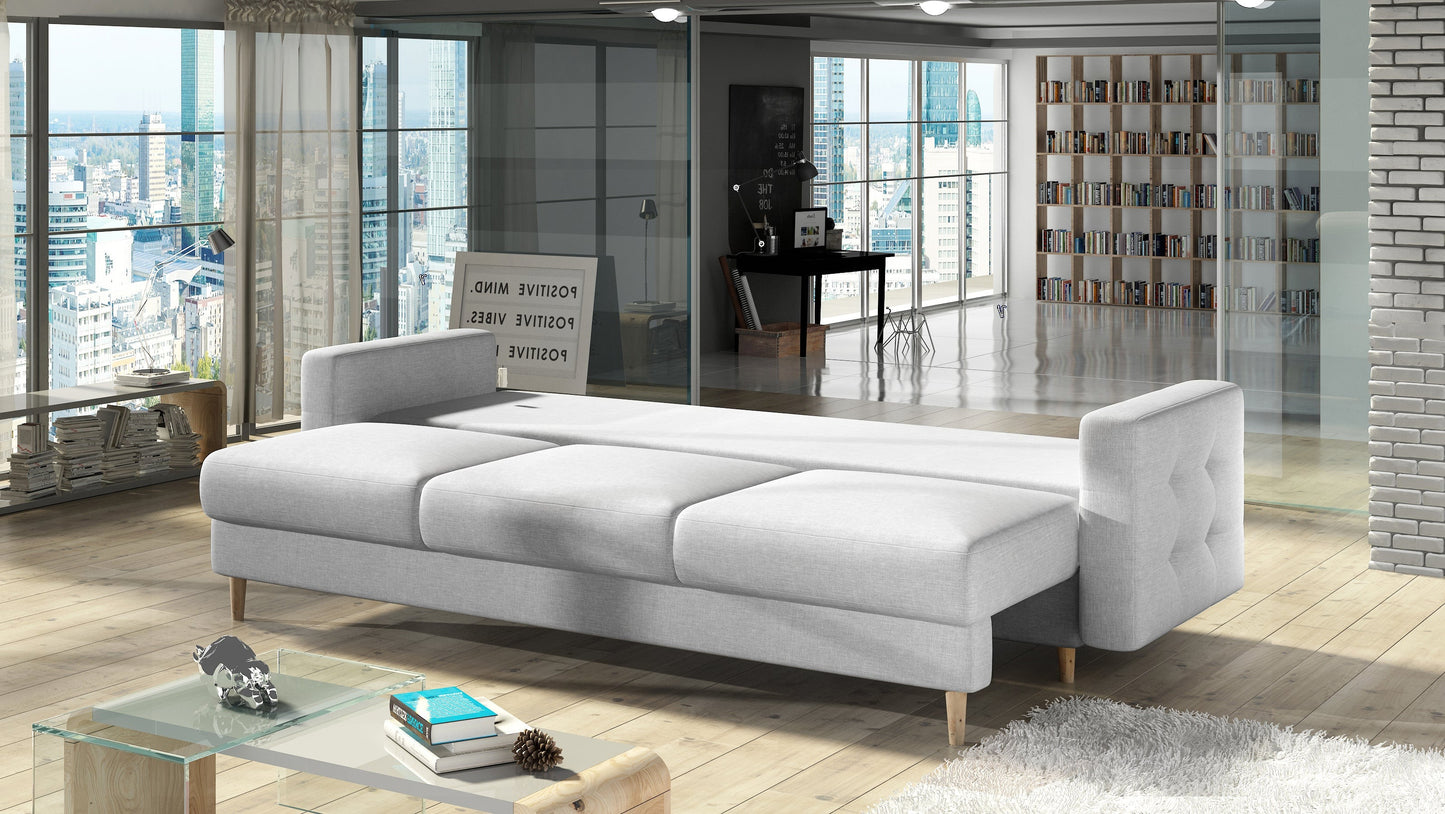 Kanapa Asgard Solid 09 beżowy rozłożona do funkcji spania – wygodna sofa z dużą powierzchnią do odpoczynku w nowoczesnym wnętrzu.