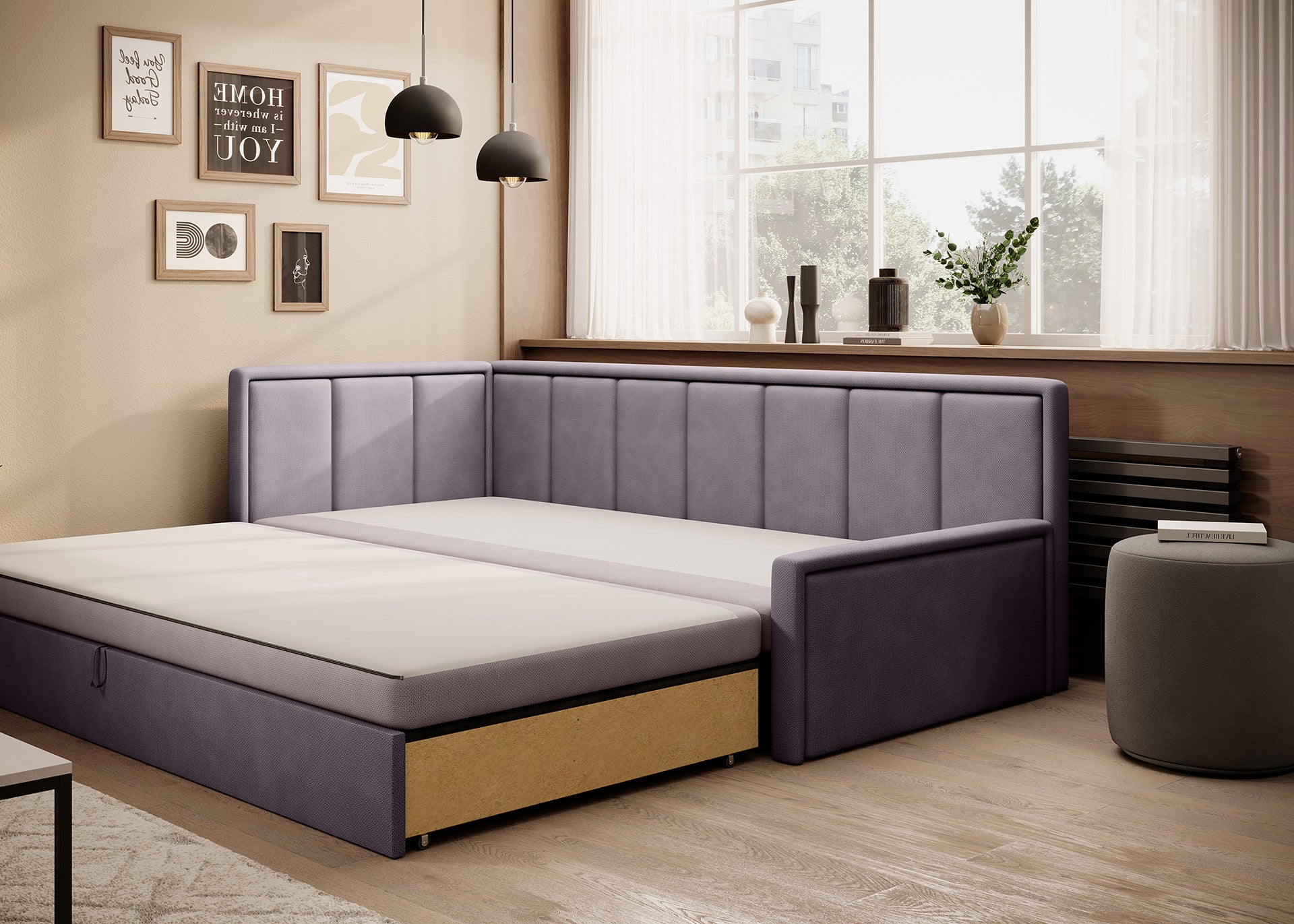 Sofa z funkcją spania i wysuwaną częścią dolną – praktyczny mebel dzienno-nocny.