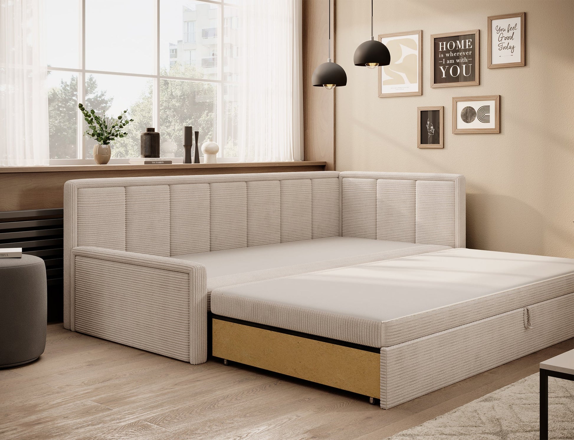 Rozkładana sofa z wysuwaną dolną częścią – komfortowe rozwiązanie do codziennego spania.