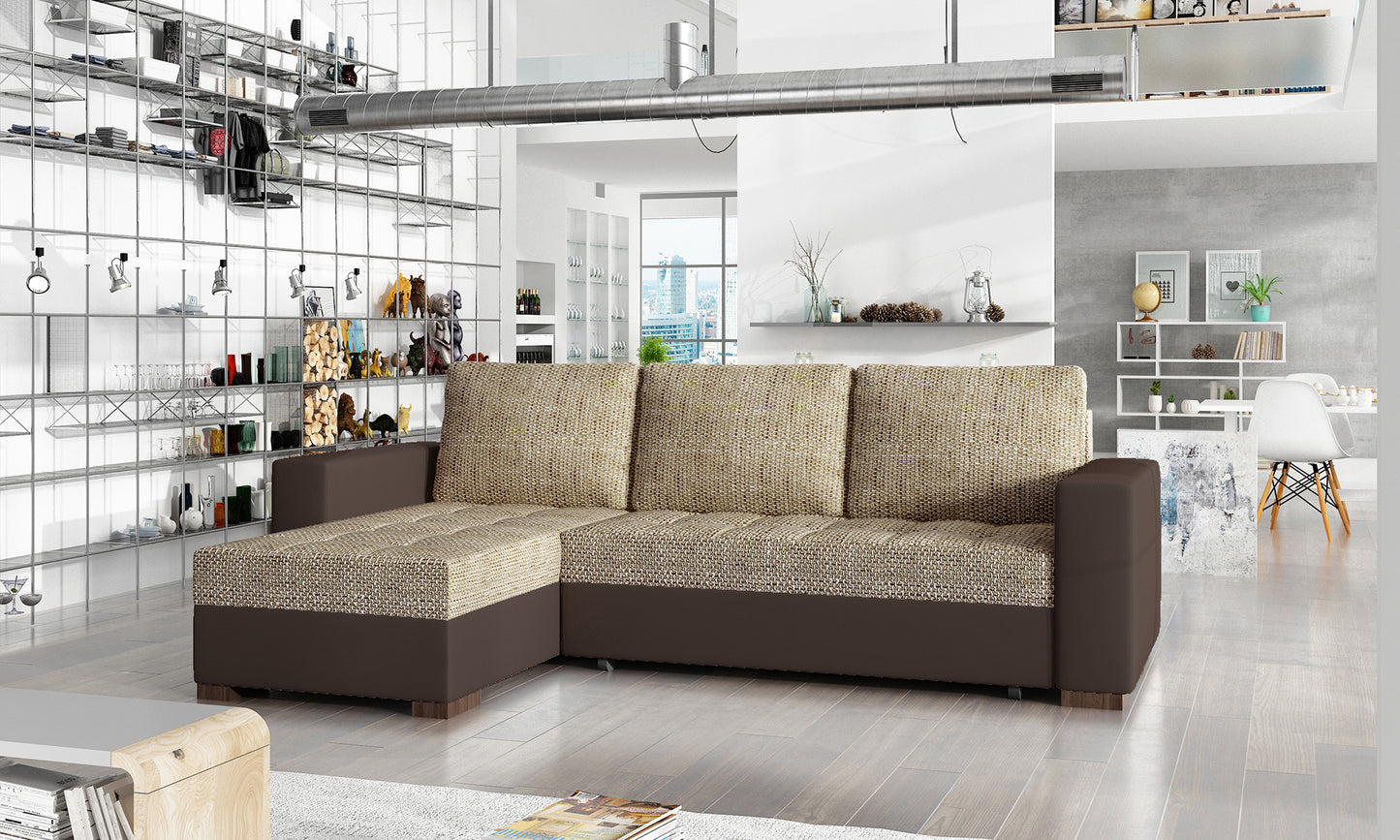 Designerski narożnik Newark Berlin 03 Soft 66 z szerokim szezlongiem oraz dekoracyjnymi przeszyciami tworzy wygodną strefę odpoczynku. Nowoczesny narożnik do salonu inspirowanego stylem modern i soft loft.