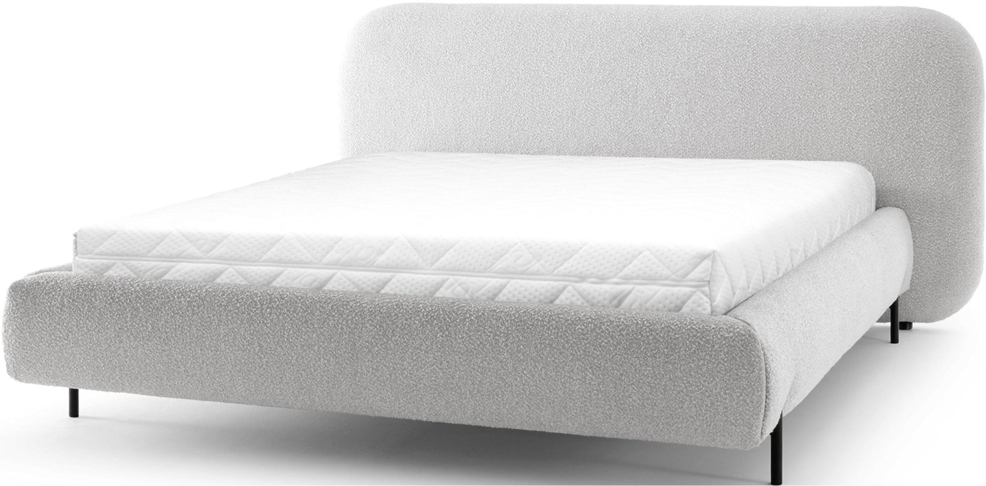 Nowoczesne łóżko tapicerowane Pointt w jasnoszarej tkaninie Jaffray 03 z zaokrąglonym zagłówkiem – elegancja i komfort do sypialni.