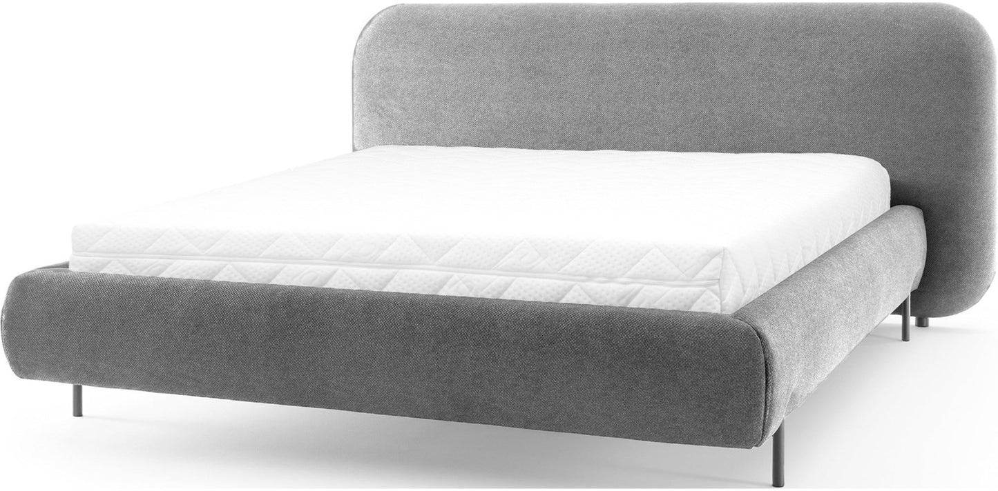 Łóżko Pointt Paolli 04 szary z wysokim zagłówkiem – tapicerowane łóżko z materacem piankowym i smukłymi metalowymi nogami