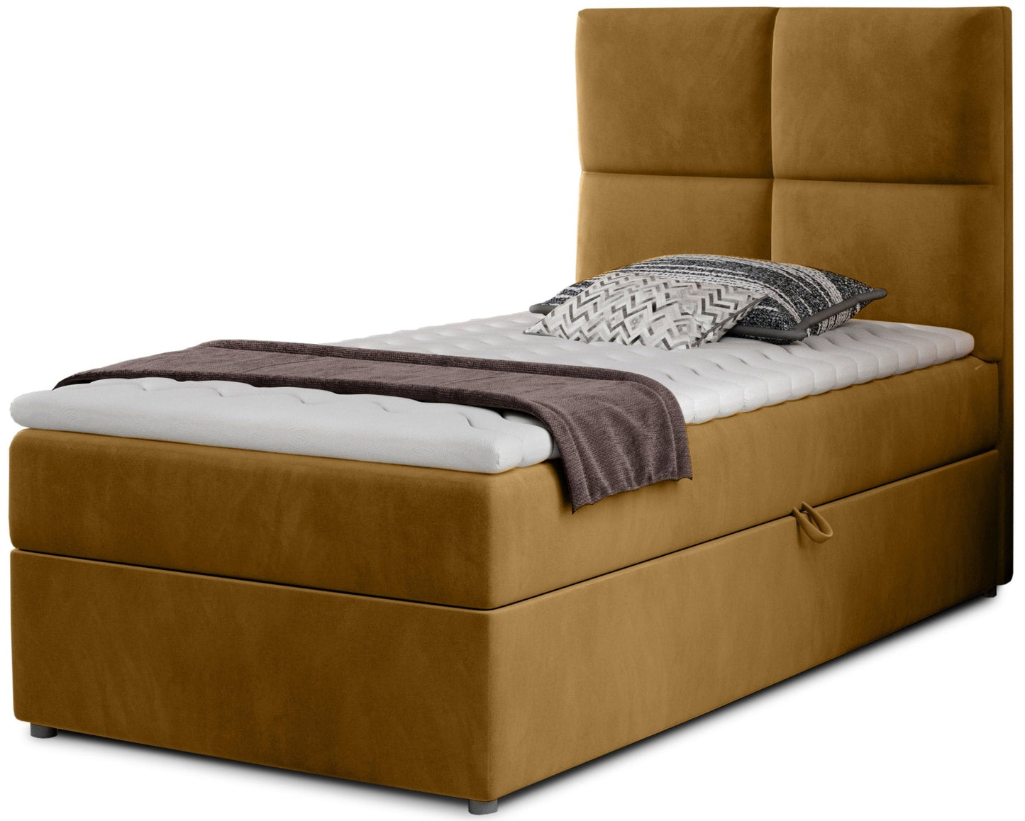 Łóżko Rivia w kolorze Monolith 48 żółty o wymiarach 90x200 cm, widok z przodu na białym tle.