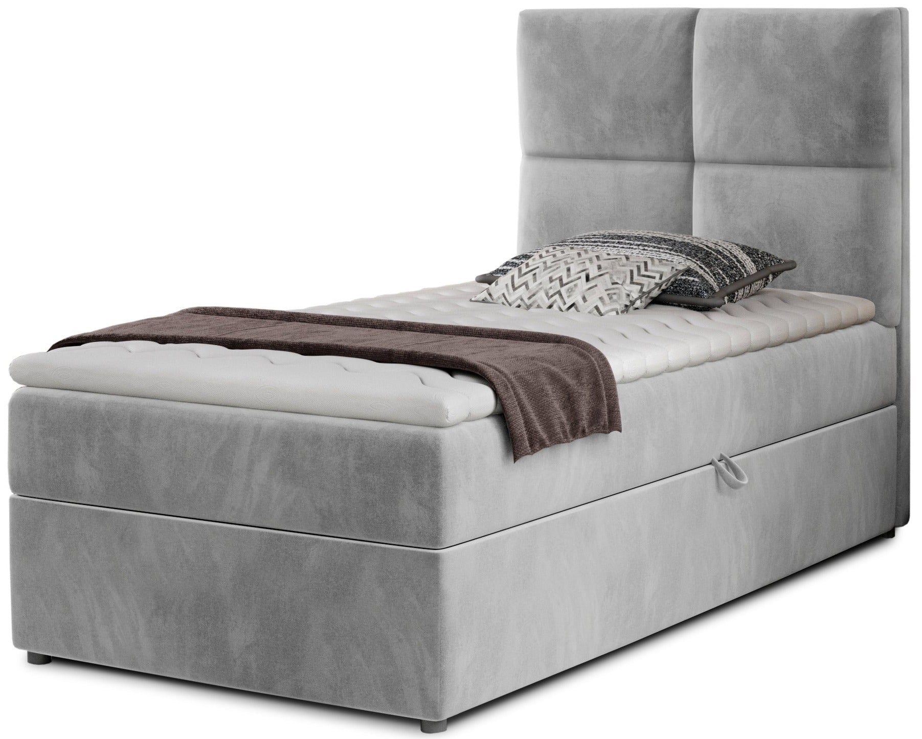 Łóżko Rivia w kolorze Paros 05 jasnoszary o wymiarach 90x200 cm, widok z przodu na białym tle.