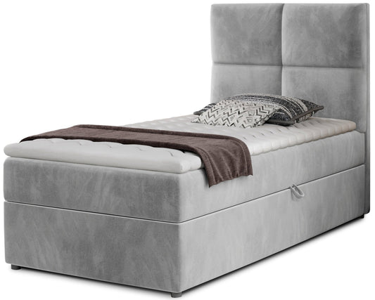 Łóżko Rivia w kolorze Paros 05 jasnoszary o wymiarach 90x200 cm, widok z przodu na białym tle.