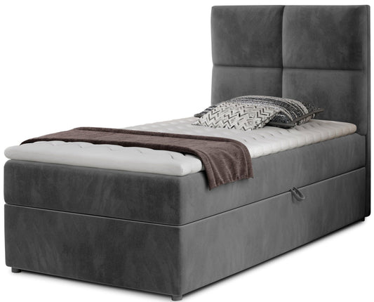 Łóżko Rivia w kolorze Paros 06 ciemnoszary o wymiarach 90x200 cm, widok z przodu na białym tle.