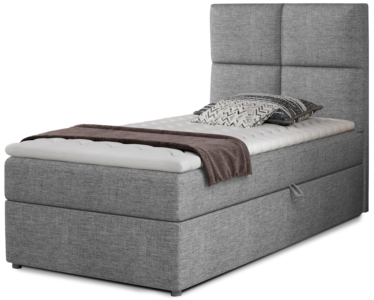 Łóżko Rivia w kolorze Sawana 21 jasny szary o wymiarach 90x200 cm, widok z przodu na białym tle.