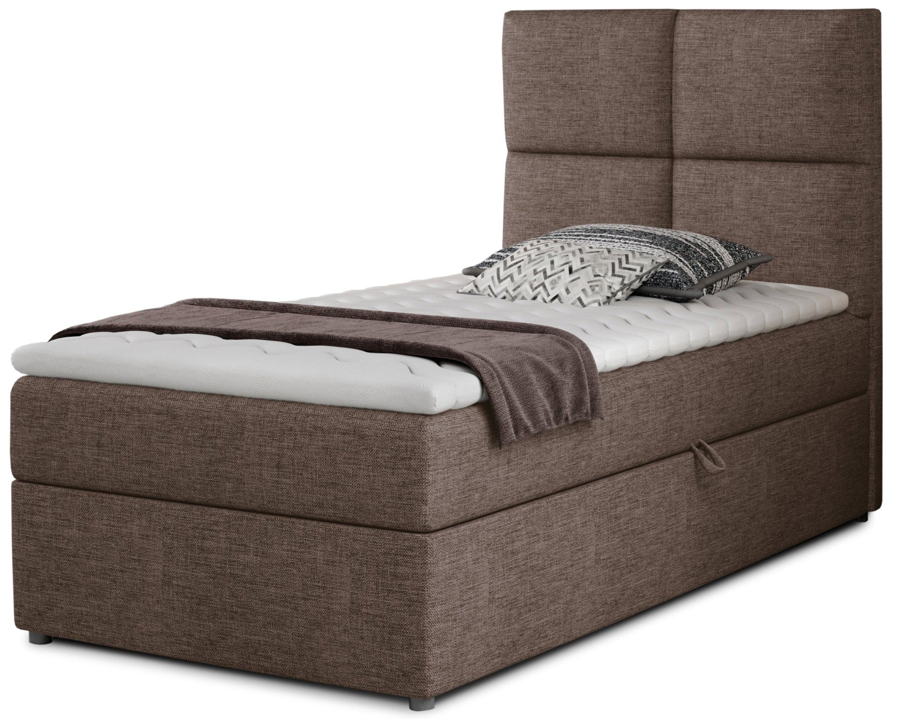 Łóżko Rivia w kolorze Sawana 25 jasnobrązowy o wymiarach 90x200 cm, widok z przodu na białym tle.