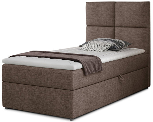 Łóżko Rivia w kolorze Sawana 25 jasnobrązowy o wymiarach 90x200 cm, widok z przodu na białym tle.