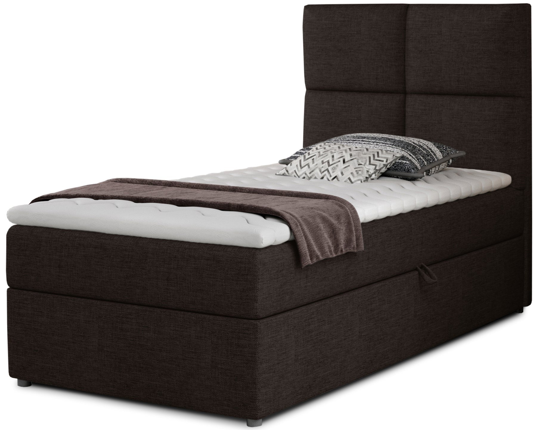 Łóżko Rivia w kolorze Sawana 26 brązowy o wymiarach 90x200 cm, widok z przodu na białym tle.