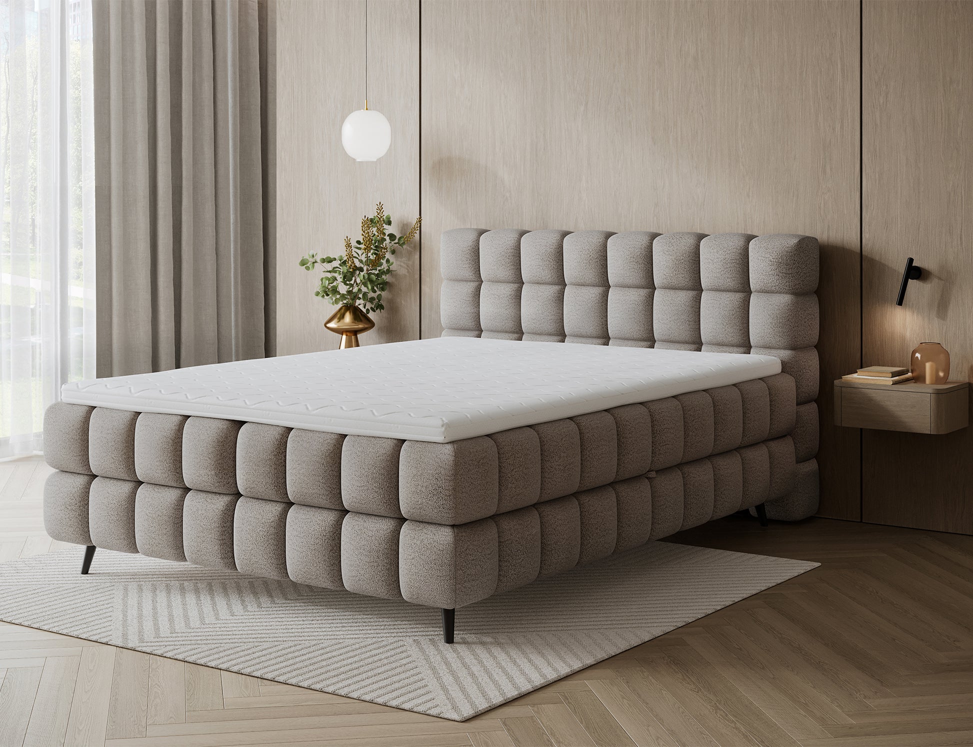 Materac łóżka Sabeno Royal 20 beżowy – komfortowa powierzchnia spania, elegancka tkanina boucle i ponadczasowy design w naturalnym odcieniu.