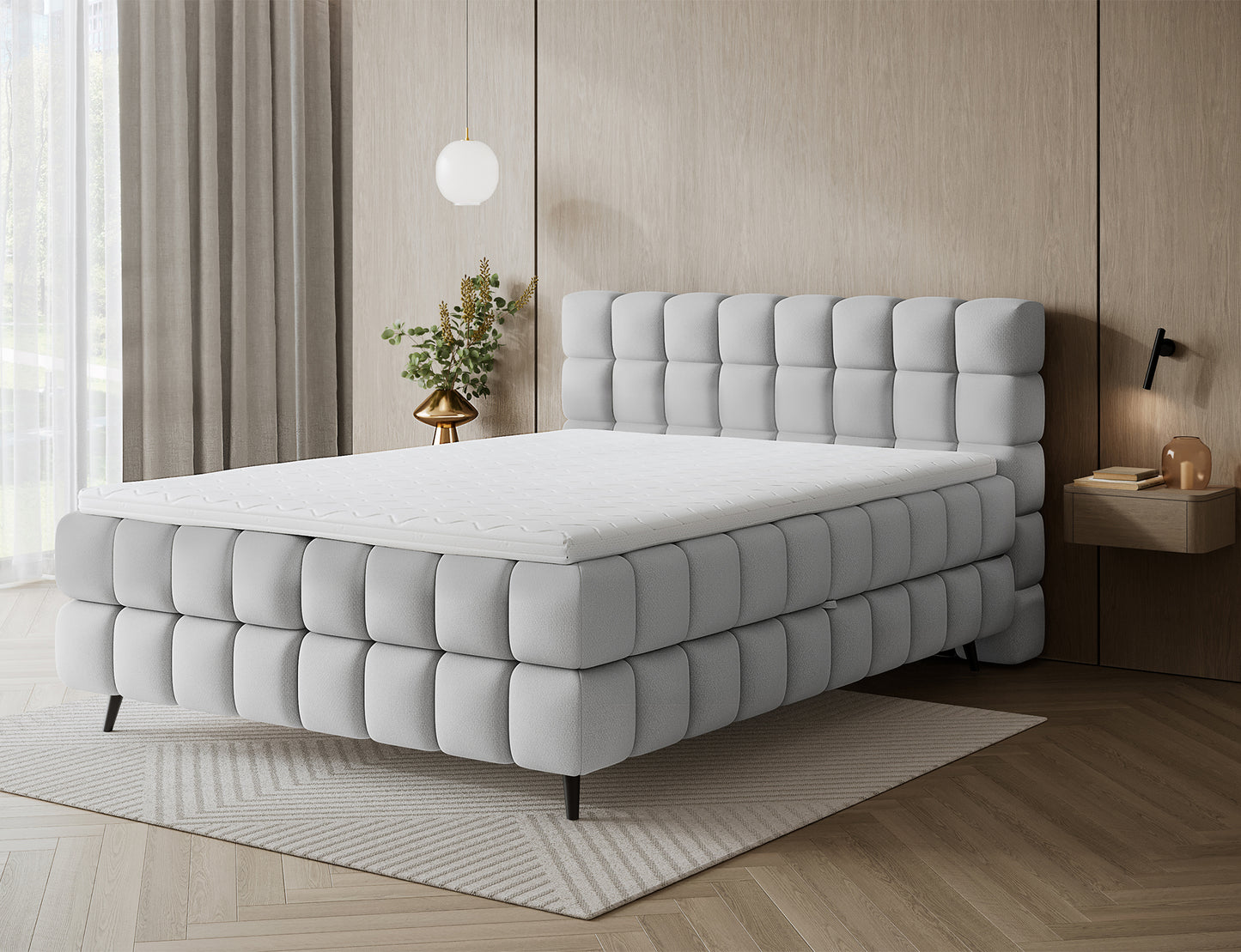 Materac łóżka Sabeno Tonall 03 jasnoszary – komfortowa powierzchnia spania z eleganckim wykończeniem boucle i wysoką estetyką wykonania.