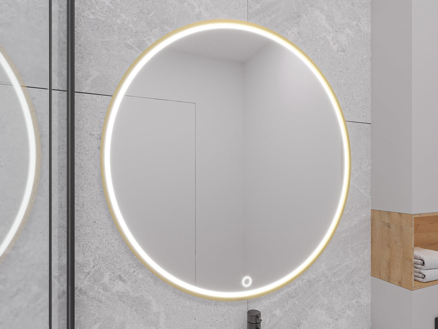 Lustro LED Gerbinie Ø80 cm – detal obręczy i podświetlenia LED
