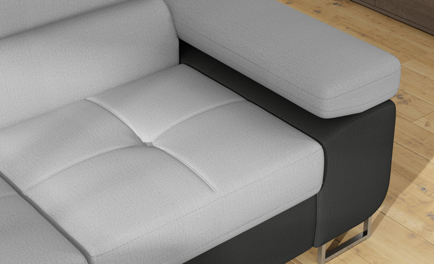 Podłokietnik narożnika Anton w kolorze Monolith 84 jasnoszary / Monolith 97 ciemnoszary – widok z góry.