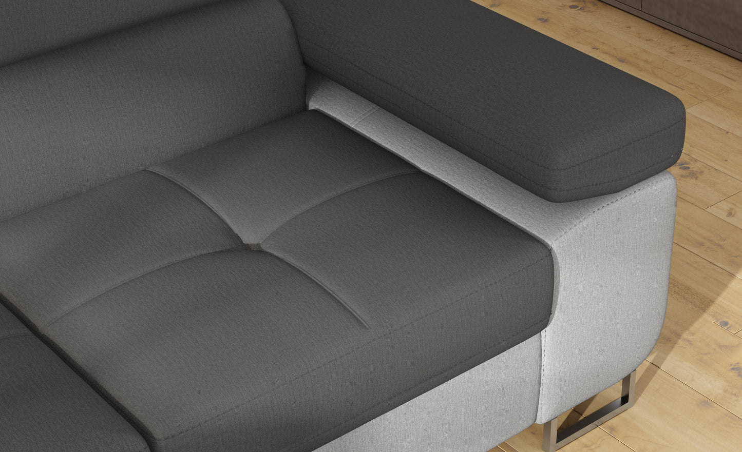 Podłokietnik narożnika Anton w kolorze Monolith 97 ciemnoszary / Monolith 84 jasnoszary – widok z góry.