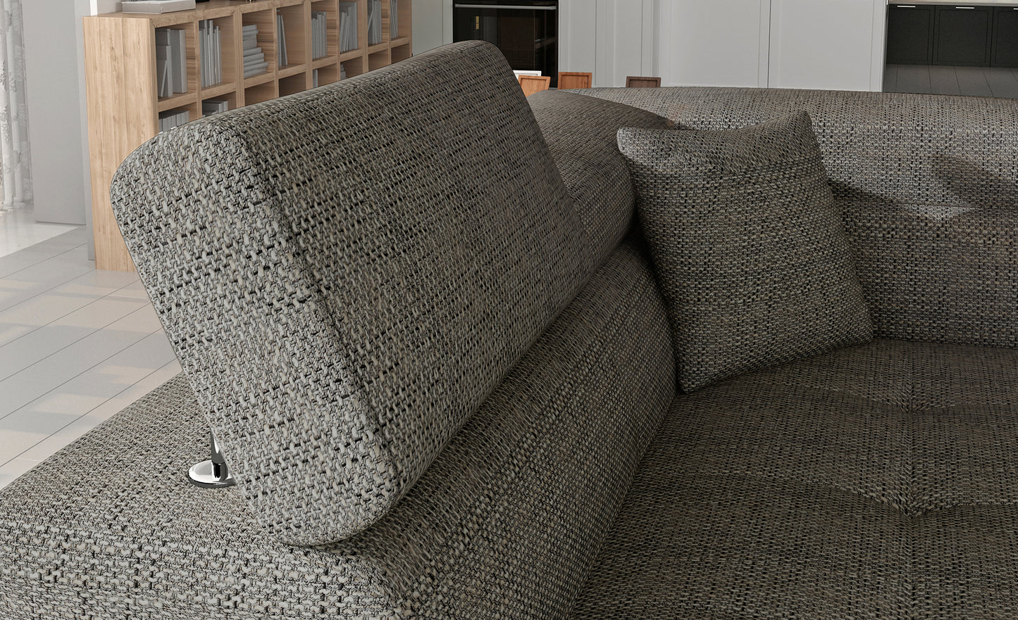 Zagłówek i poduszka narożnika Anton Berlin 01 czarny / Soft 11 czarny – detal wykończenia.