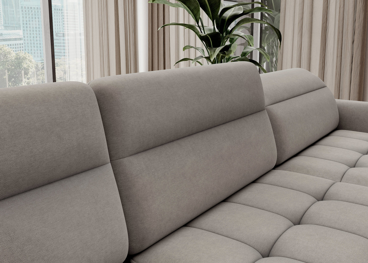 Narożnik Berrto, Raquel 03 jasnoszary – widok boczny z podłokietnikiem i siedziskiem