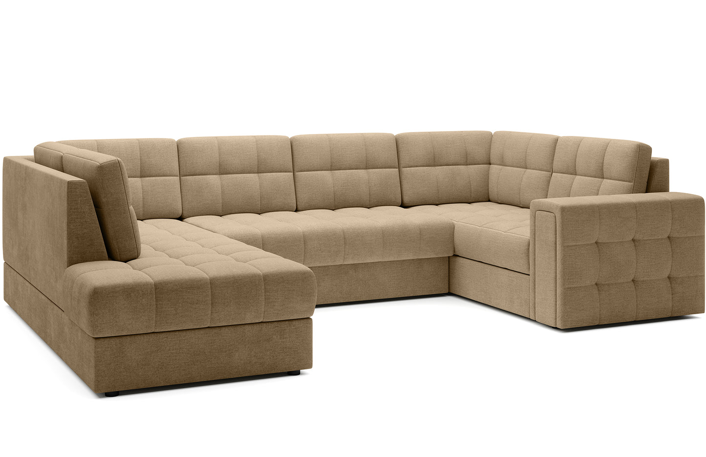 Narożnik Blewett jasnobrązowy z eleganckim pikowaniem, narożna sofa modułowa do salonu. Idealny wybór do relaksu i codziennego wypoczynku.