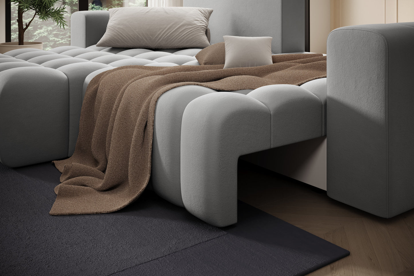 Detal oparcia i podłokietnika narożnika Bonett, Paros 05 jasnoszary.