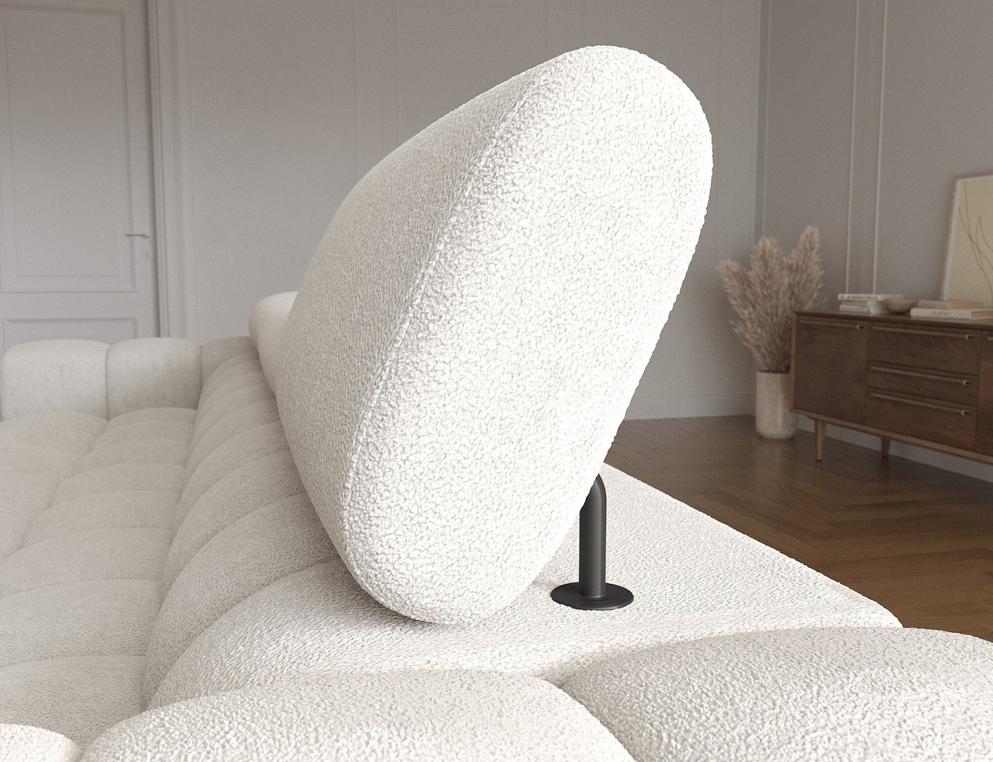 Nowoczesny narożnik Felro – wygodne siedzisko, funkcja spania delfin i regulowane zagłówki dla pełnego komfortu.