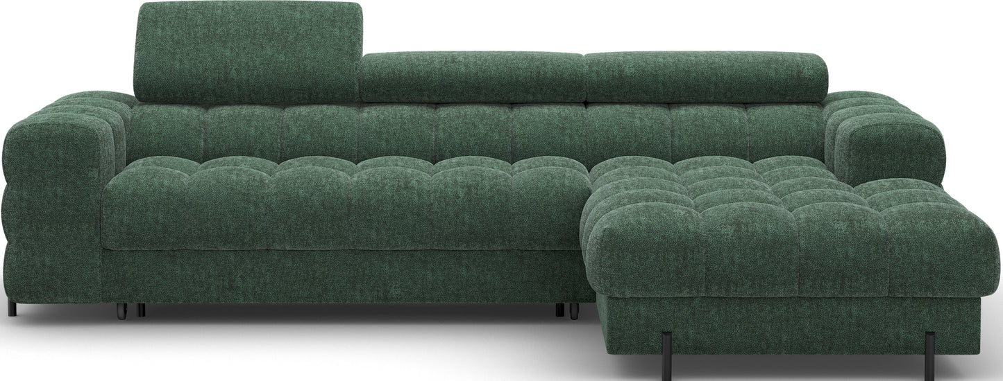Elegancka sofa narożna o głębokim siedzisku i pikowanym wykończeniu. Komfort i luksus w nowoczesnym wydaniu.