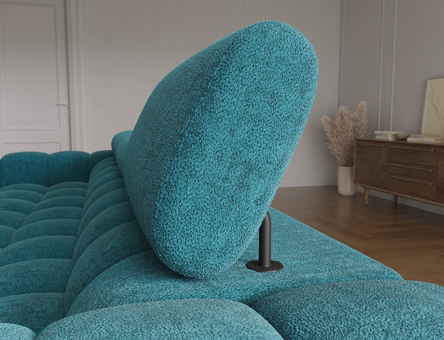 Regulowane zagłówki w narożniku Felro zapewniają optymalne podparcie dla głowy i karku, dostosowując się do indywidualnych preferencji użytkownika.