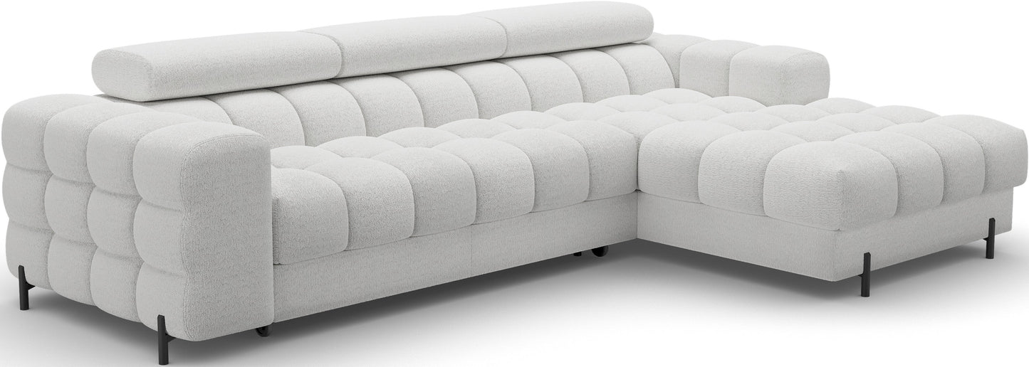 Narożnik Felro w jasnoszarej barwie, elegancka sylwetka, funkcjonalność i komfort, doskonałe połączenie designu z wygodą codziennego użytkowania.