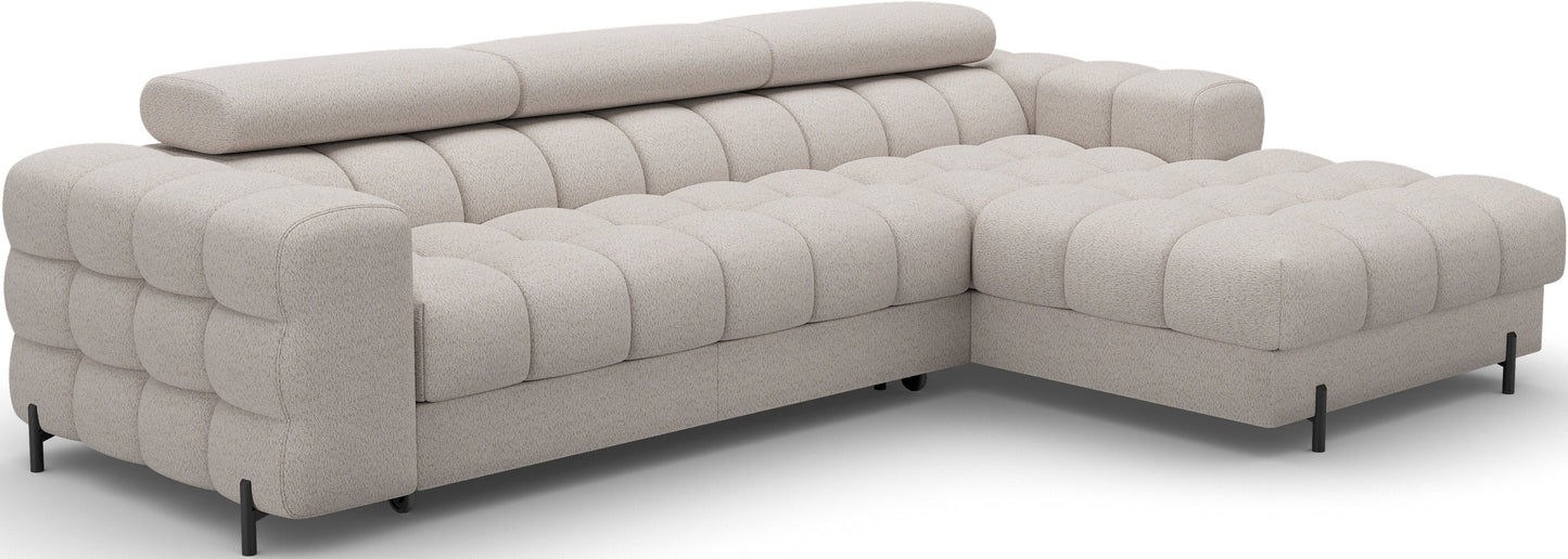 Prawostronny narożnik Felro w beżowym kolorze, elegancki design, funkcjonalność i komfort. Idealny wybór do nowoczesnych i klasycznych wnętrz.