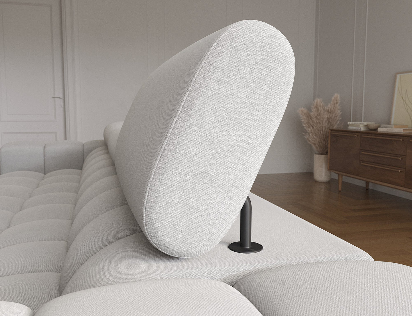 Ruchomy zagłówek narożnika Felro, funkcjonalne wsparcie dla głowy, zapewniające ergonomię i wygodę podczas odpoczynku.