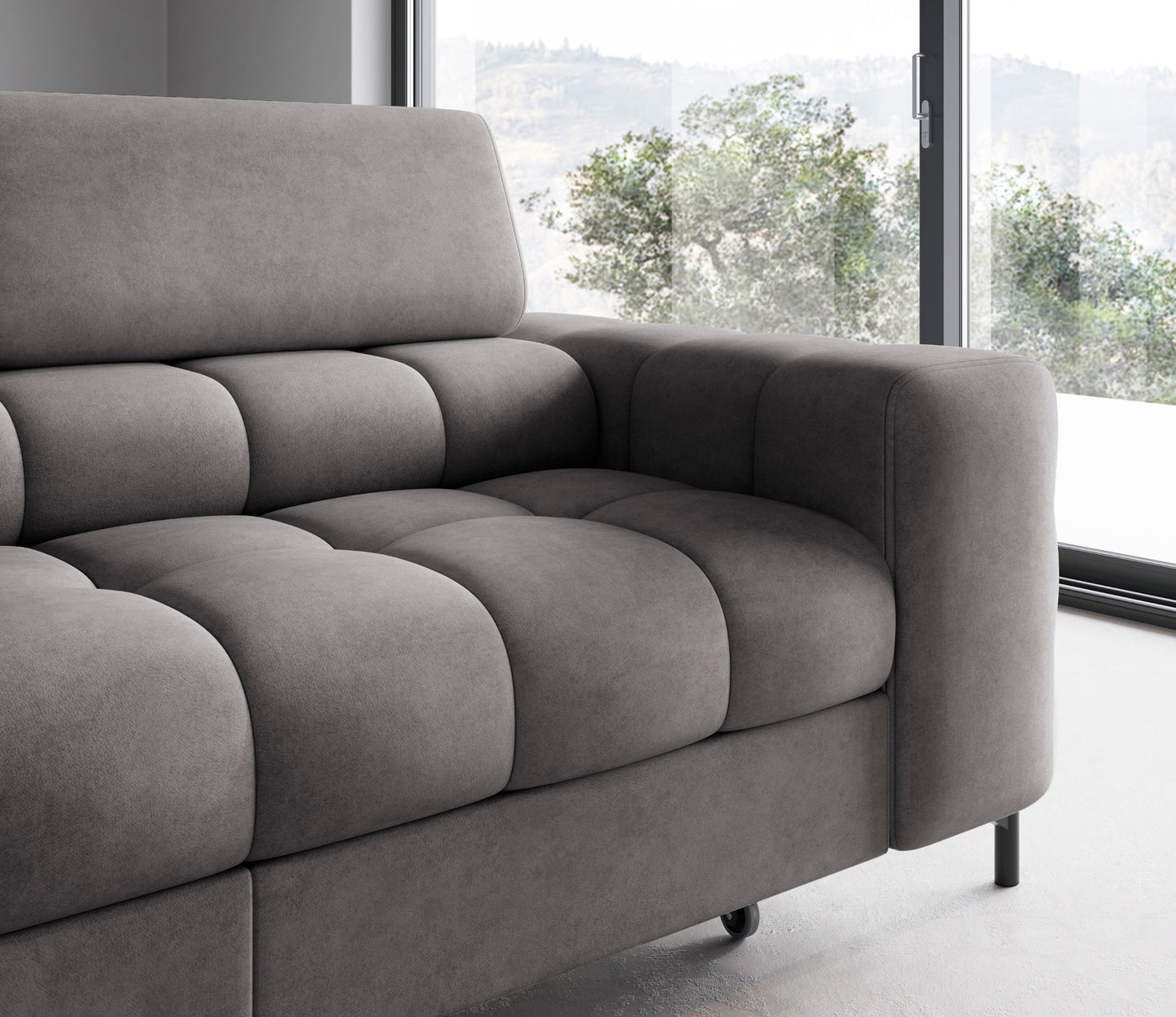 Ten narożnik Ferucce to idealne połączenie nowoczesnego designu, funkcjonalności i wygody – pikowane siedzisko podkreśla jego wyjątkowy styl.