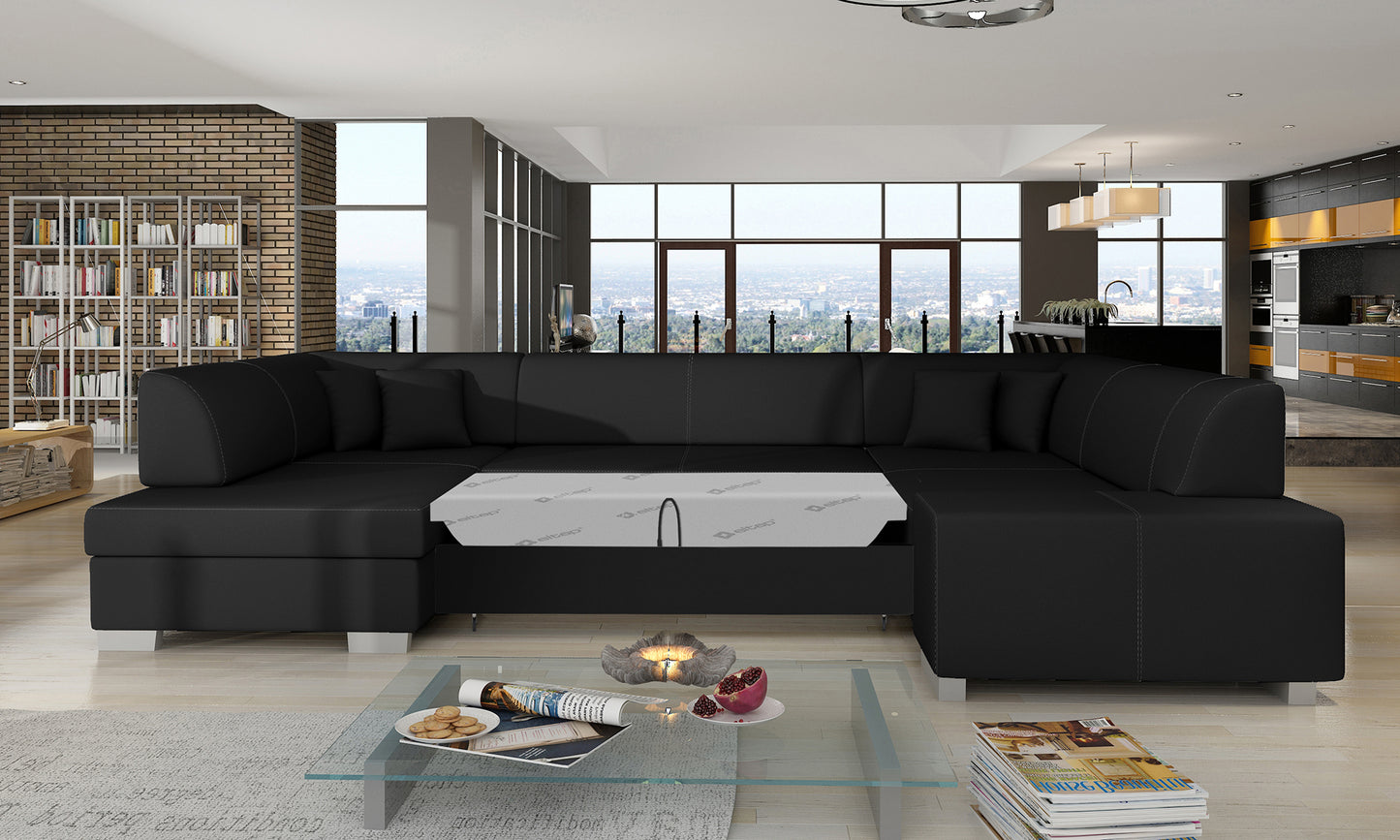 Narożnik Havana Soft 11 czarny, modułowa sofa prezentowana w nowoczesnym salonie