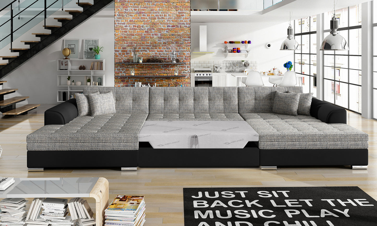 Narożnik Vento – Berlin 01 szary, Soft 11, rozłożony do funkcji spania