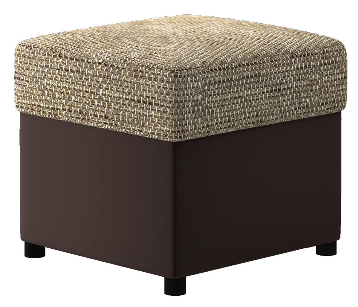 Pufa R3 w kolorze Berlin 03 ciemnobeżowy z brązową podstawą Soft 66, widok produktu na białym tle.