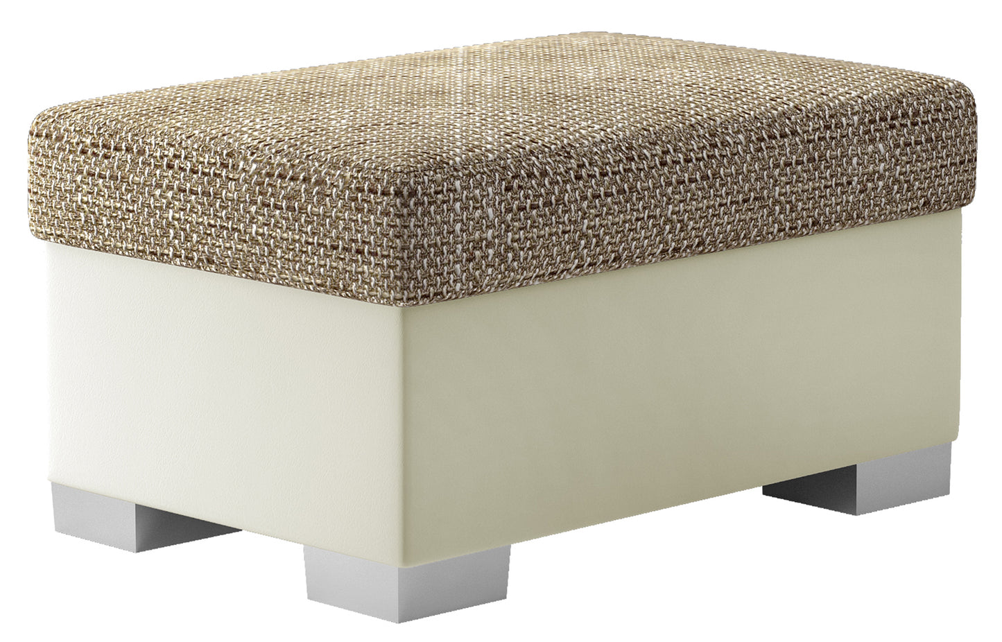 Pufa R4 w kolorze Berlin 03 ciemnobeżowy i Soft 33 jasnobeżowy, prostokątna, z siedziskiem tapicerowanym tkaniną strukturalną oraz jasnobe