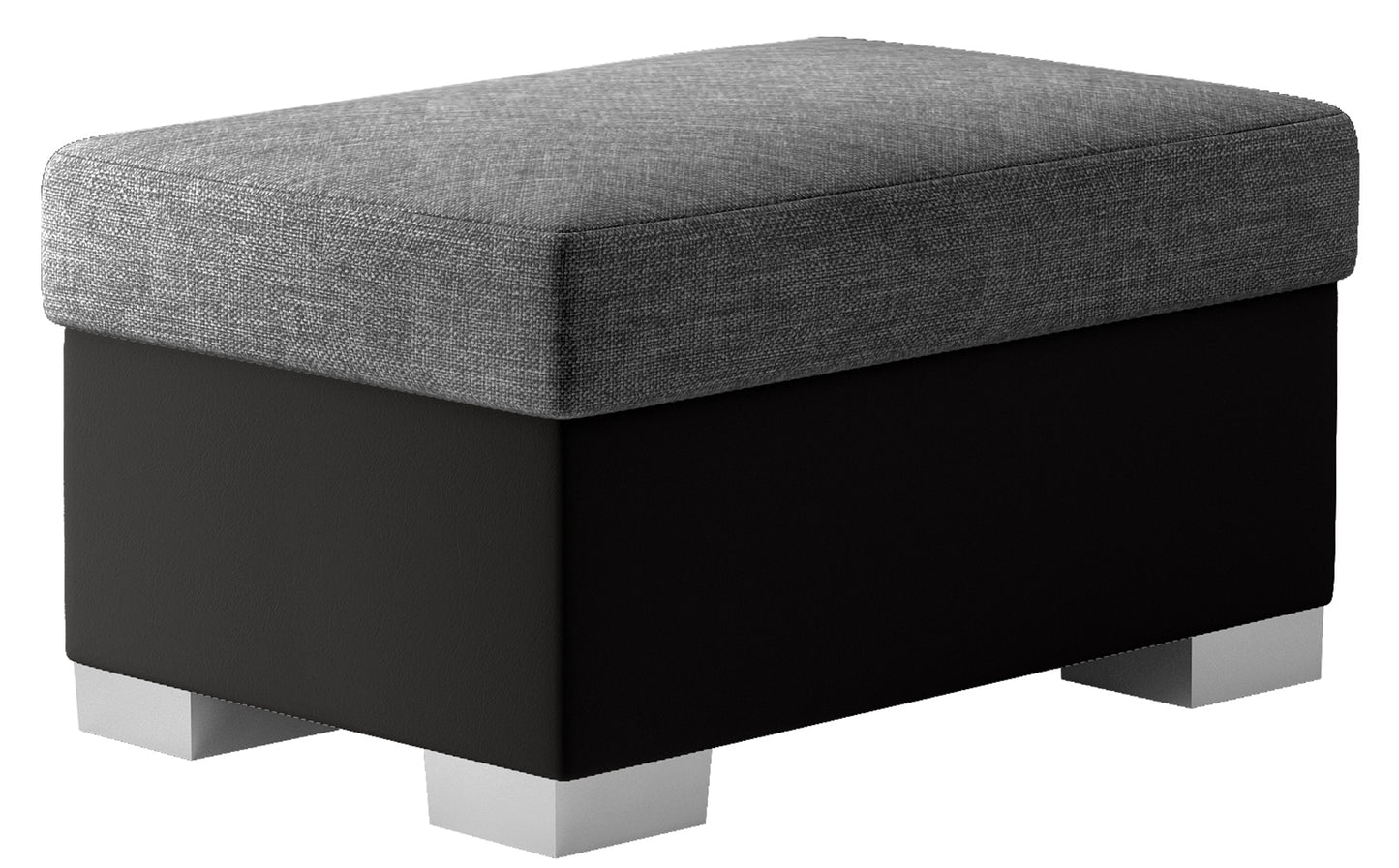 Pufa Lara w kolorze Sawana 05 ciemnobeżowy i Soft 11 czarny, prostokątna, z siedziskiem tapicerowanym tkaniną plecioną oraz czarną podstawą, prezentowana na białym tle.