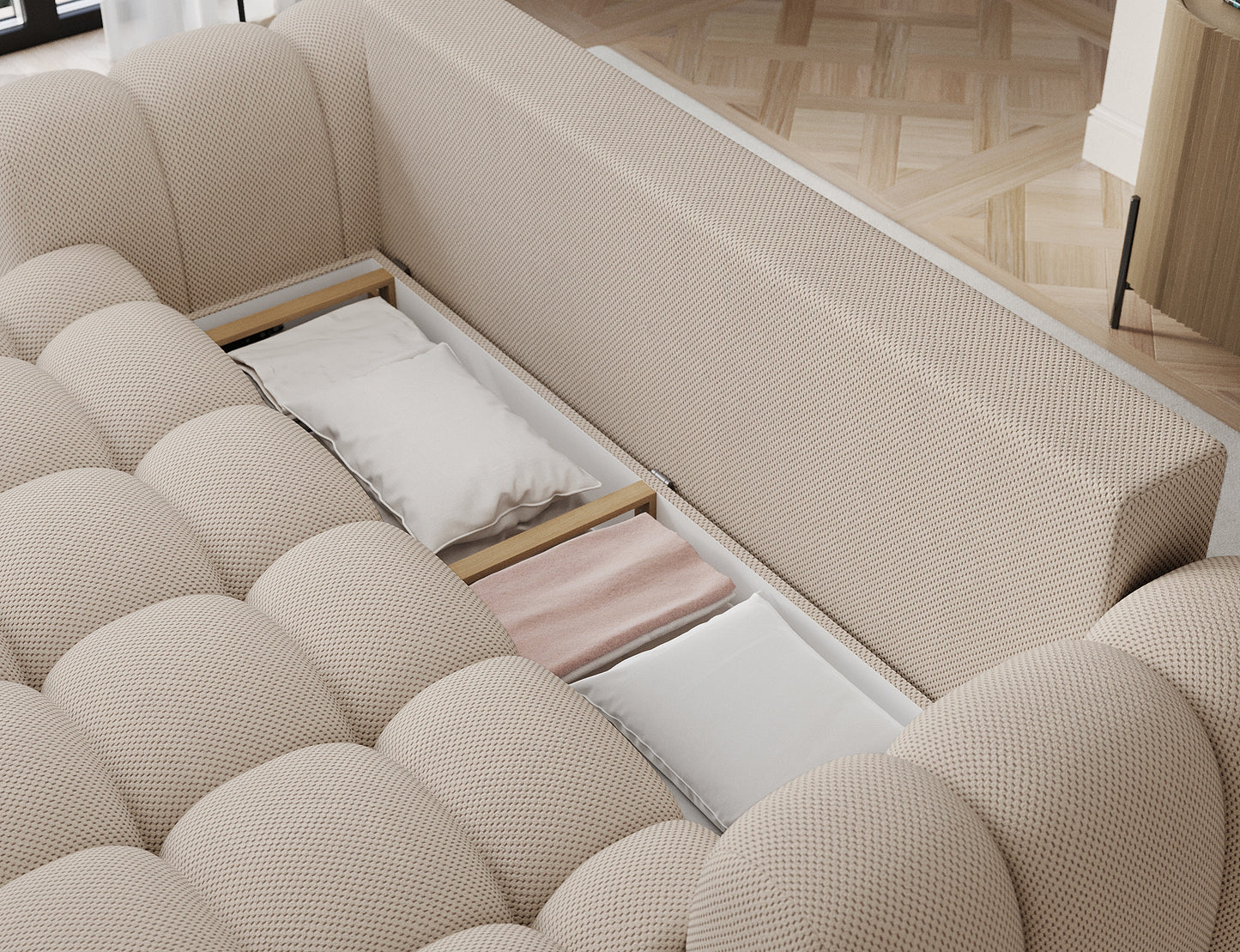 Cotonn Calmora18 – sofa z funkcjonalnym pojemnikiem na pościel. Komfort i elegancja w codziennym użytkowaniu.