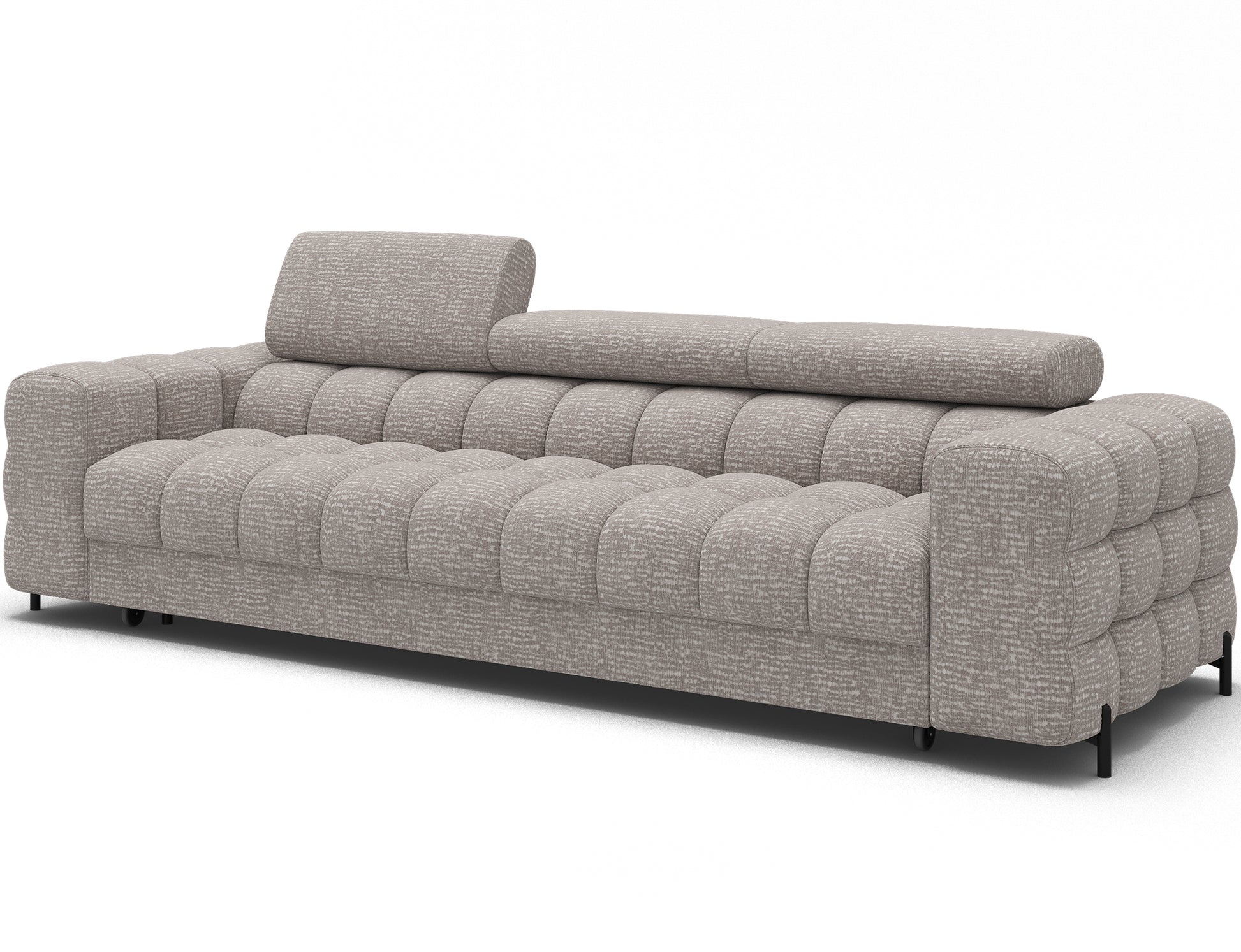Designerska sofa Festello Baffix 03 jasnoszary, ujęcie pod skosem, idealna do nowoczesnych, eleganckich wnętrz.